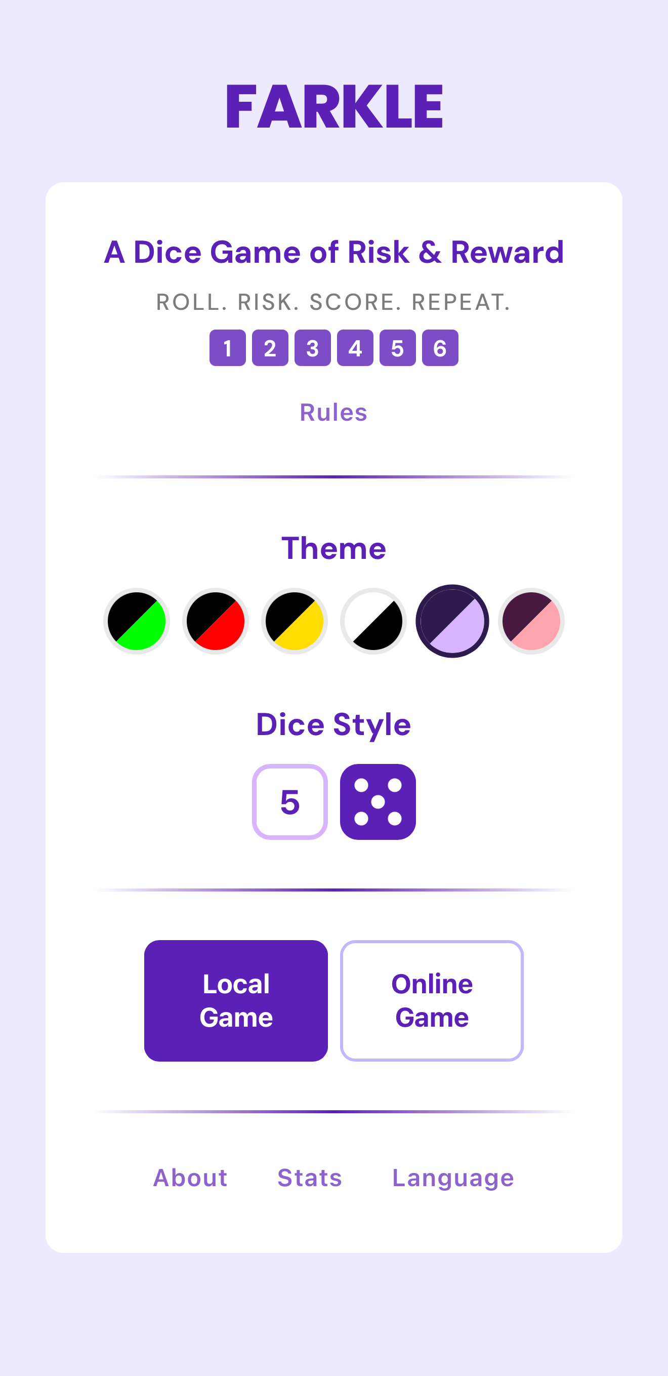 Farkle lilac theme