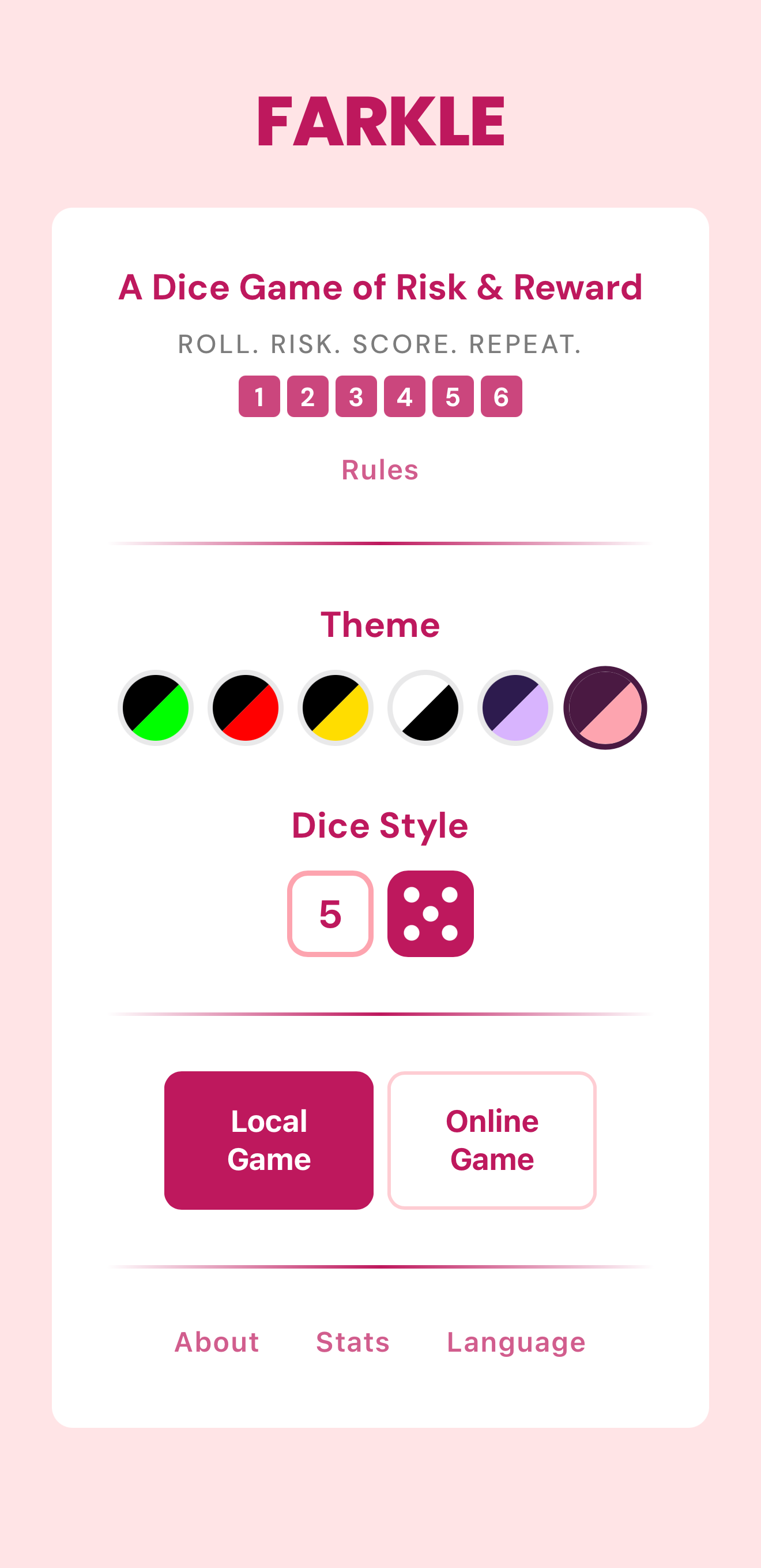 Farkle pink theme