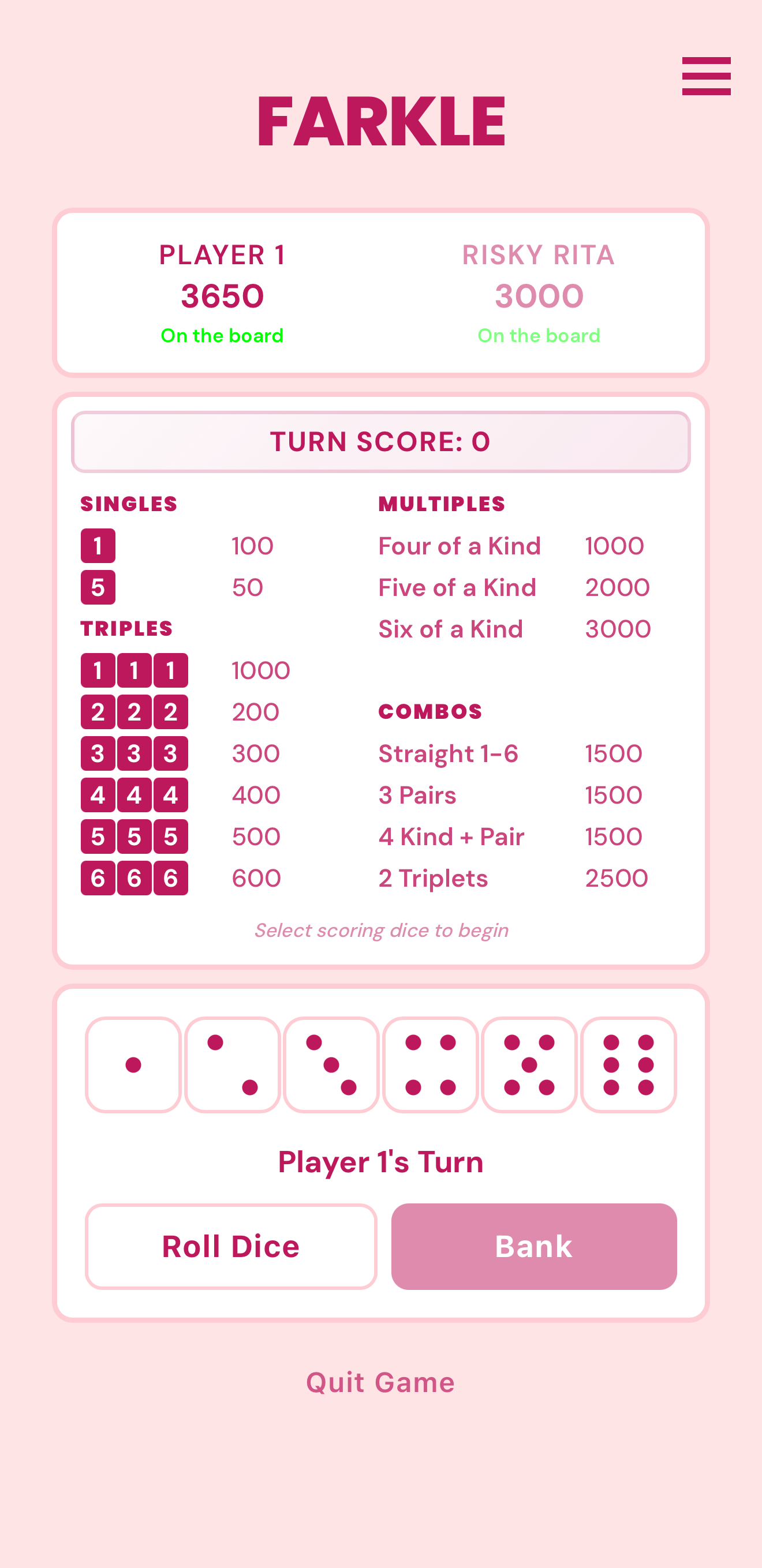 Farkle pink gameplay