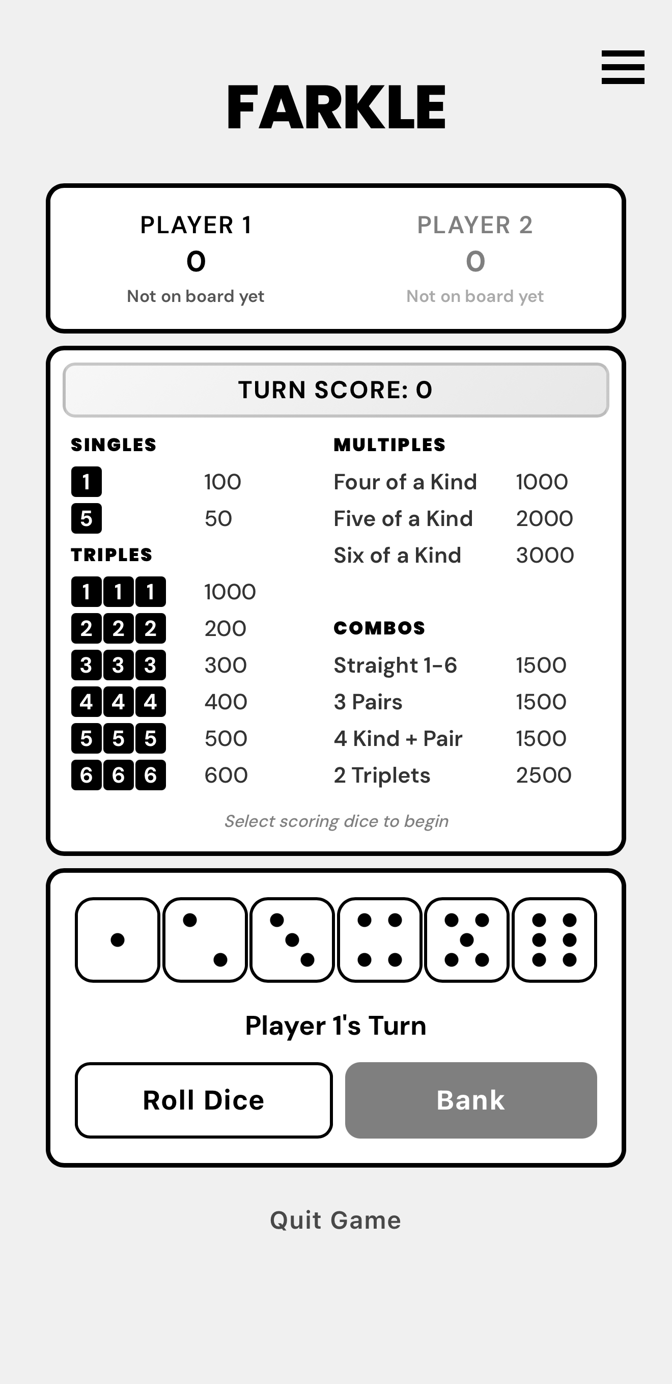 Farkle white light gameplay